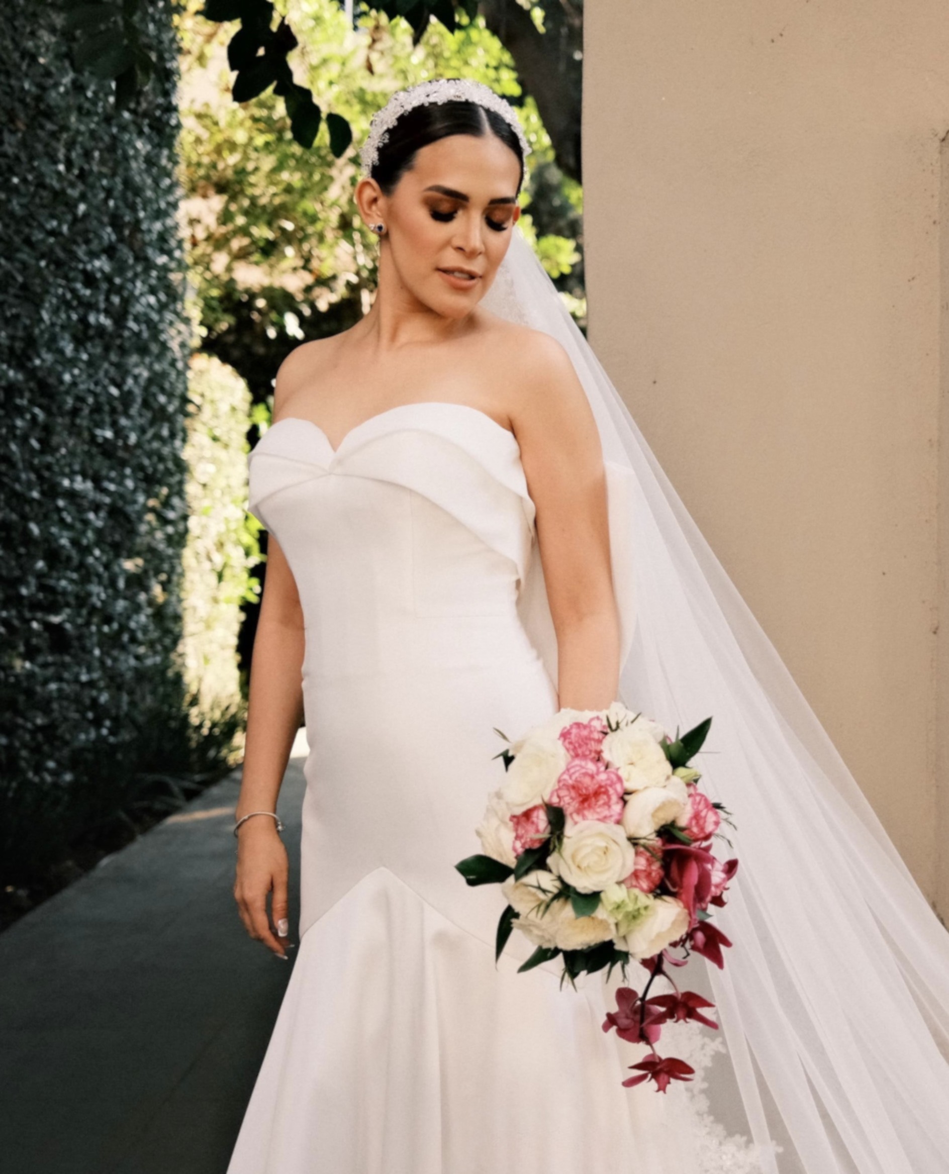 Bride in outdoor garden setting with natural light